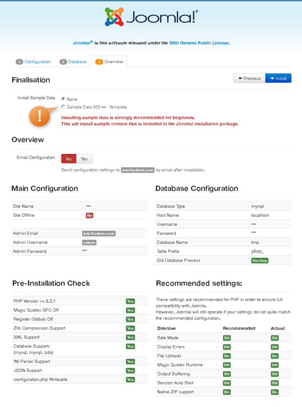 Joomla Installation - Pre-Installation Check