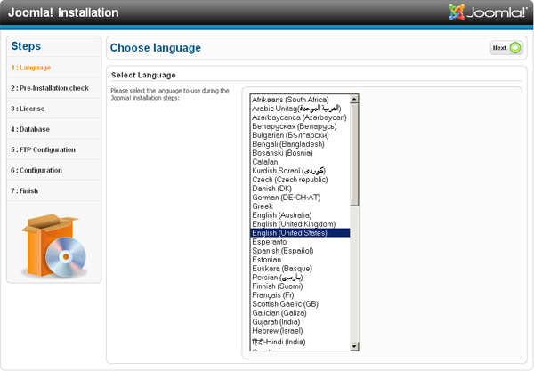 Joomla Installation - Choose Language