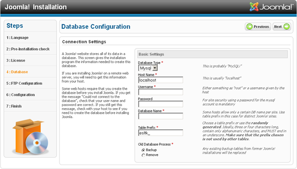 Joomla Installation - Database configuration