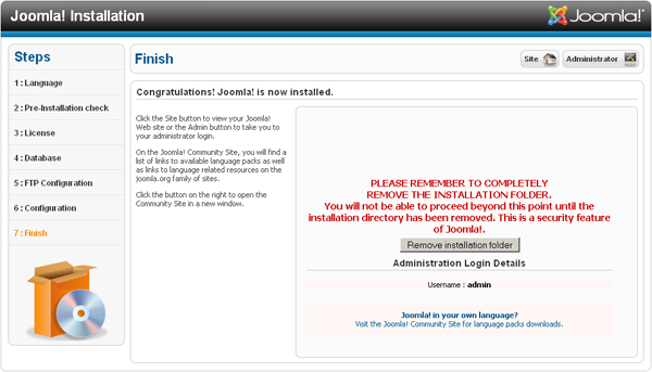 Joomla Installation - Database configuration