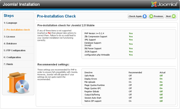 Joomla Installation - Pre-Installation Check