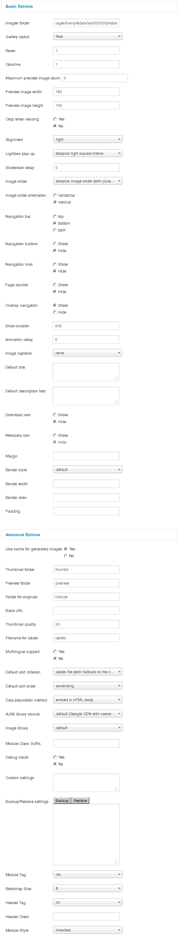 Menu configuration parameters