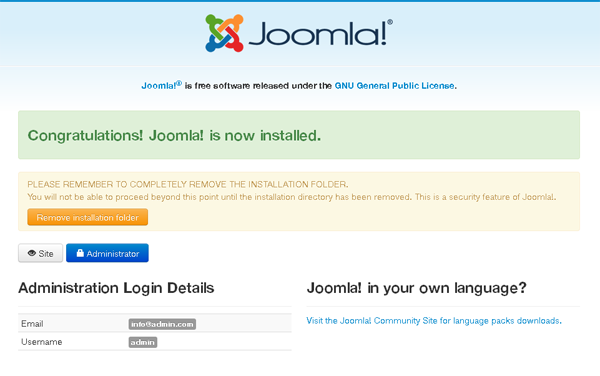 Joomla Installation - Database configuration