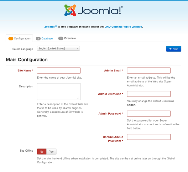 Joomla Installation - Choose Language